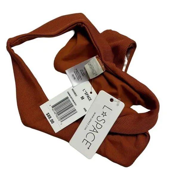 L*SPACE Cabana Bitsy Bikini Bottom Amber Burnt Orange Ribbed Stretch Medium NEW - Picture 10 of 13
